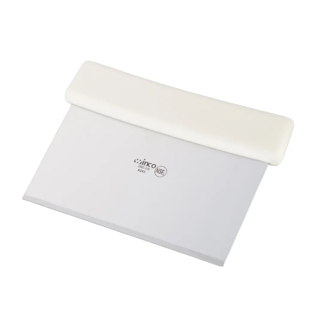 Winco DSC-2W Dough Scraper with Stainless Steel Blade, White Plastic Handle - 6" x 3"