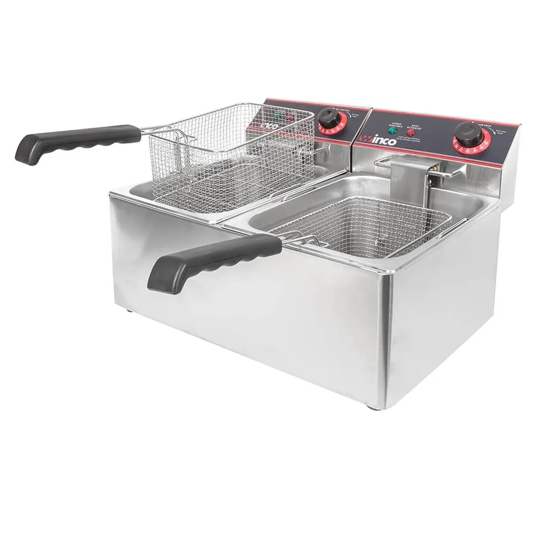 Winco EFT-32 32 lb. Twin Well Electric Countertop Fryer