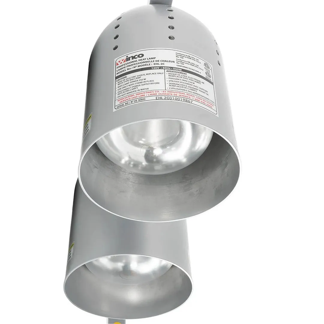 Winco EHL-2C Two Bulb Electric Freestanding Heat Lamp, 120V, 500 W