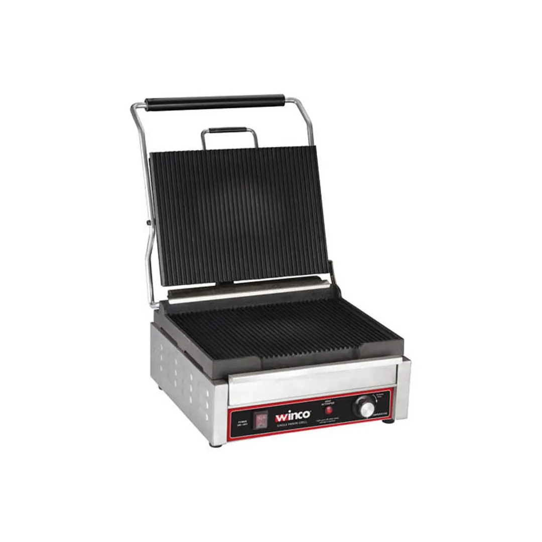 Winco EPG-1C 14" Ribbed Plate Countertop Electric Single Panini Grill - 120V