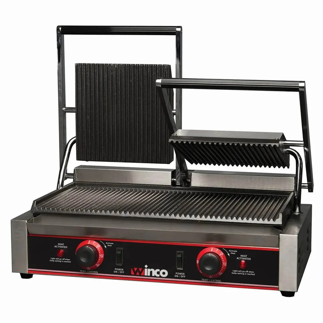 Winco EPG-2 22" Grooved Split-Top Countertop Double Panini Grill - 120v