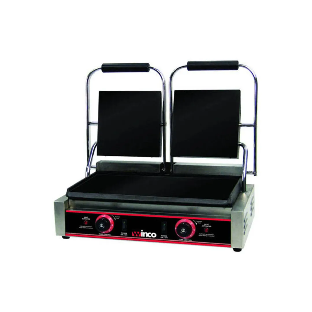 Winco ESG-2 Double Cast Iron Sandwich Press Grill w/ 19" x 9" Smooth Plates, 120V