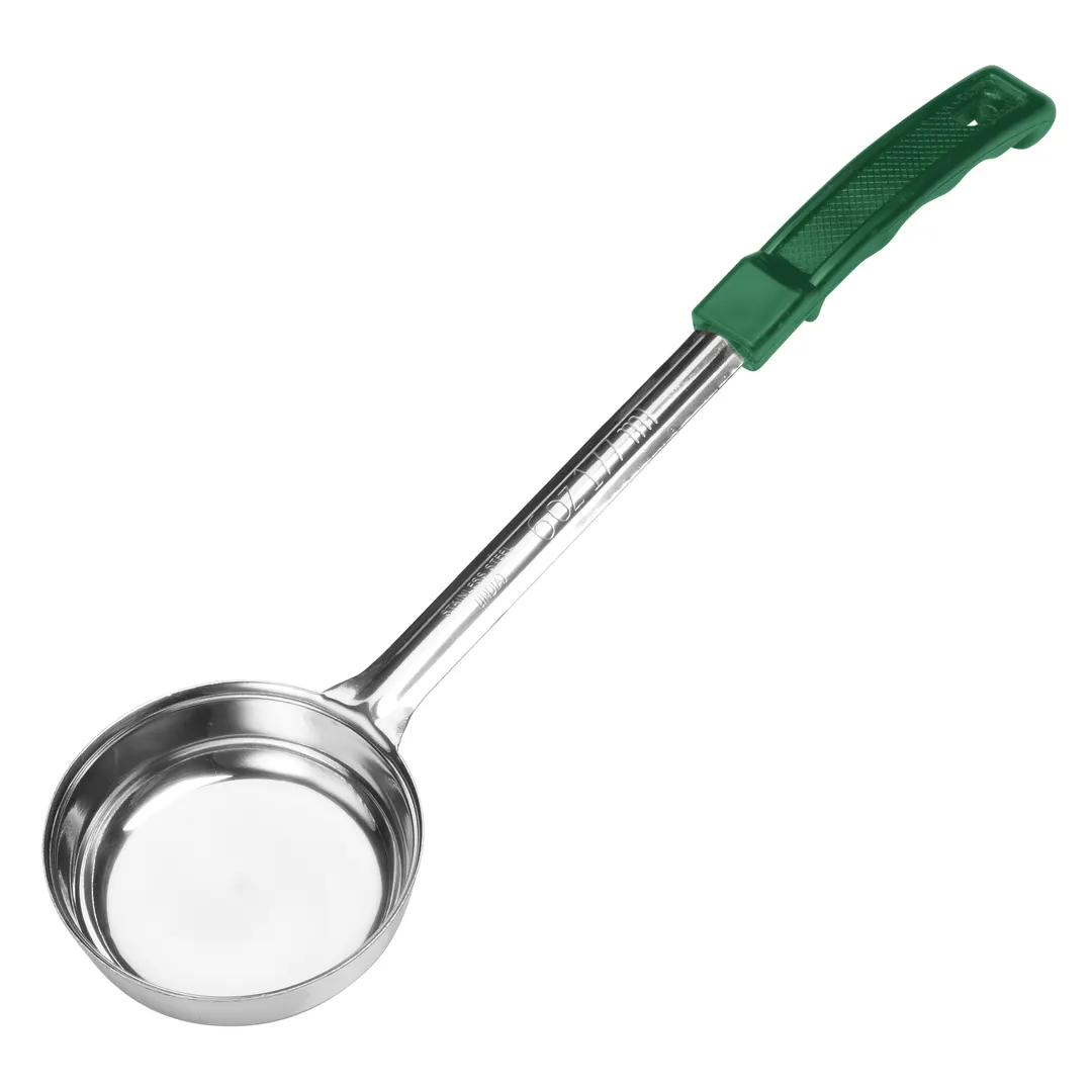 Winco FPSN-6 6 oz. One-Piece Solid Food Portioner, Green Handle, Prime