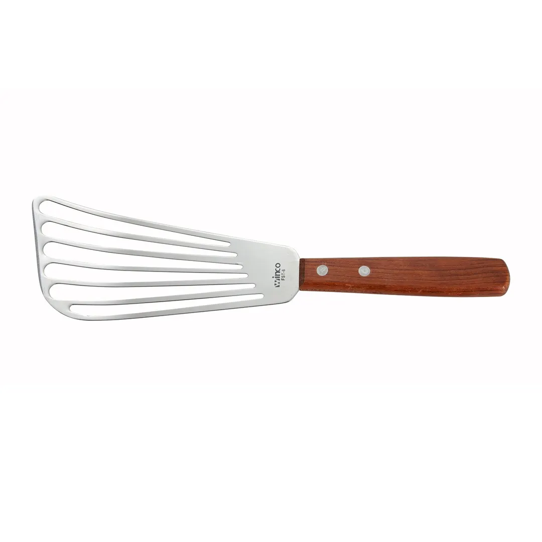 Winco FST-6 6 1/2" Slotted Fish Spatula w/ Wood Handle