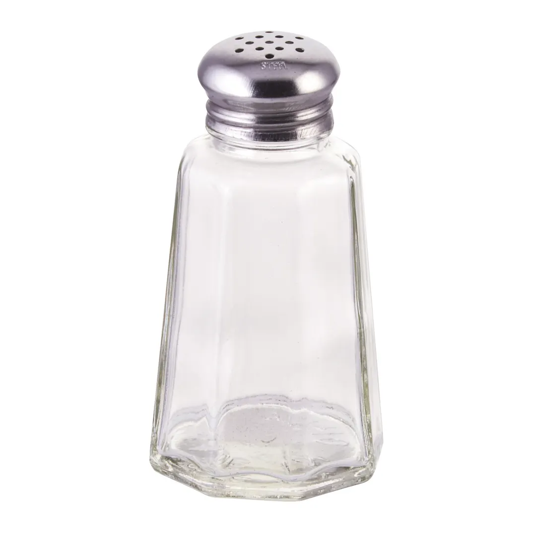 Winco G-106 Glass Salt & Pepper Shaker, 2 oz Capacity, Single Stainless Steel Mushroom Top - 1 Dozen