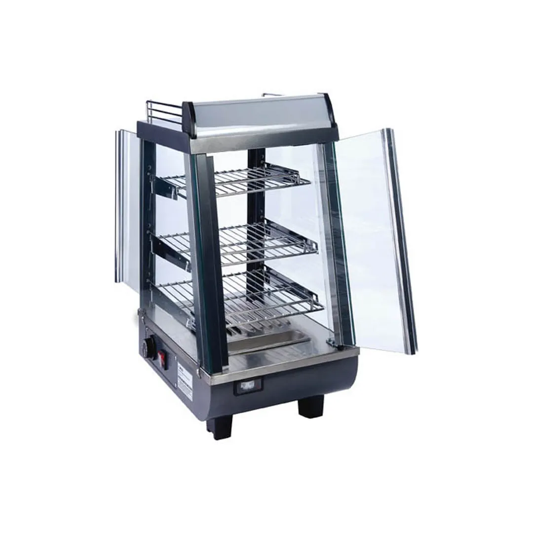 Winco HDM-13 Heated Display, 13.5" Wide, 3 Shelves, 2 Doors, 85‑195°F Thermostat, 120V 800W – Set
