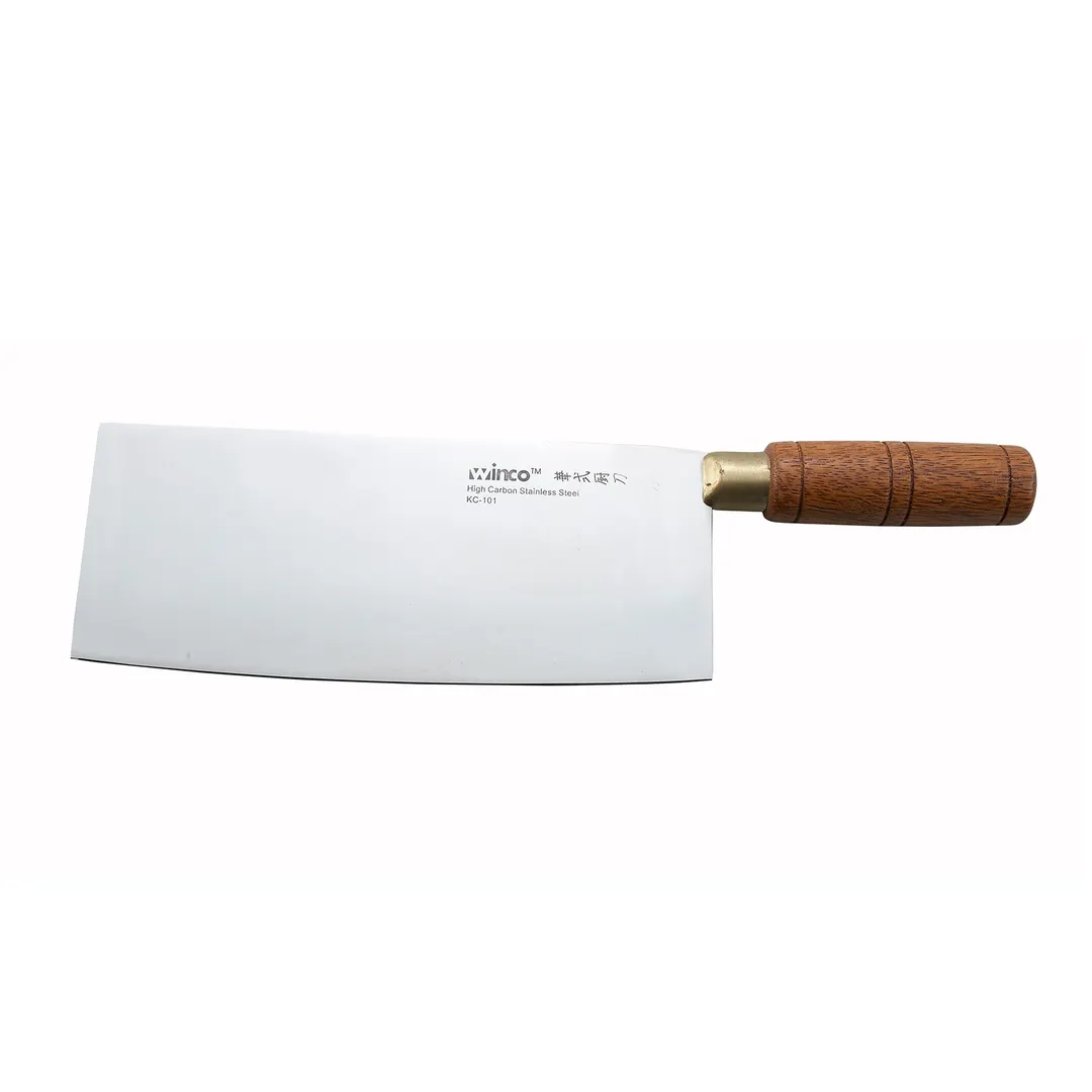 Winco KC-101 8" Stainless Steel Chinese Cleaver w/ Wooden Handle