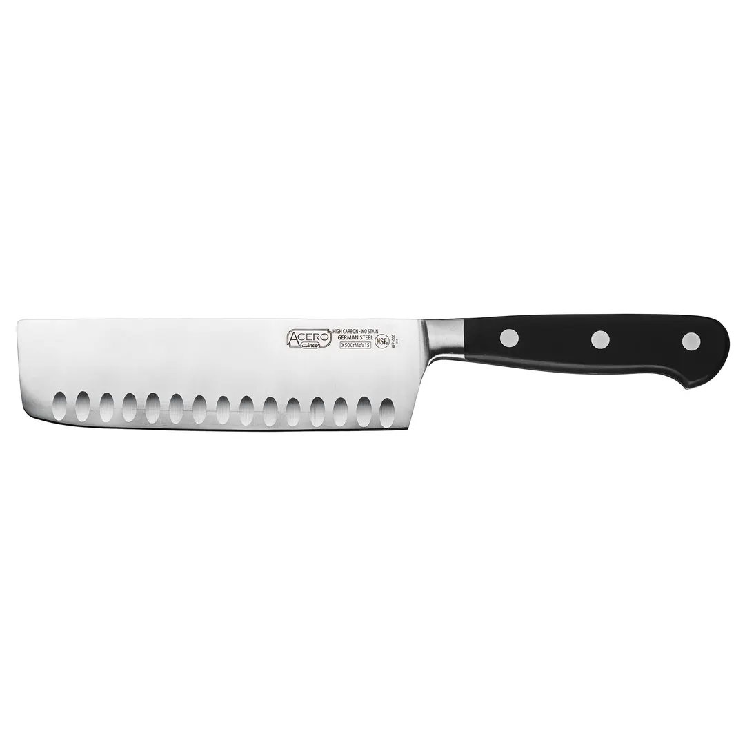 Winco KFP-73 7" Black Acero Nakiri Knife with Injection Molded POM Handle