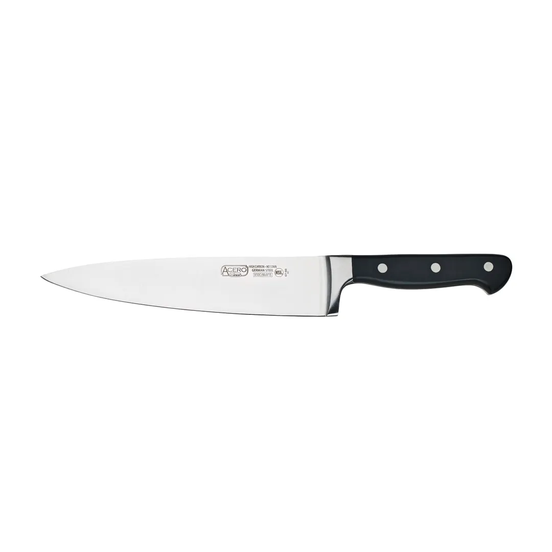Winco KFP-80 Acero 8" Steel Chef's Knife, 1 Piece Full Tang, Forged Carbon Steel