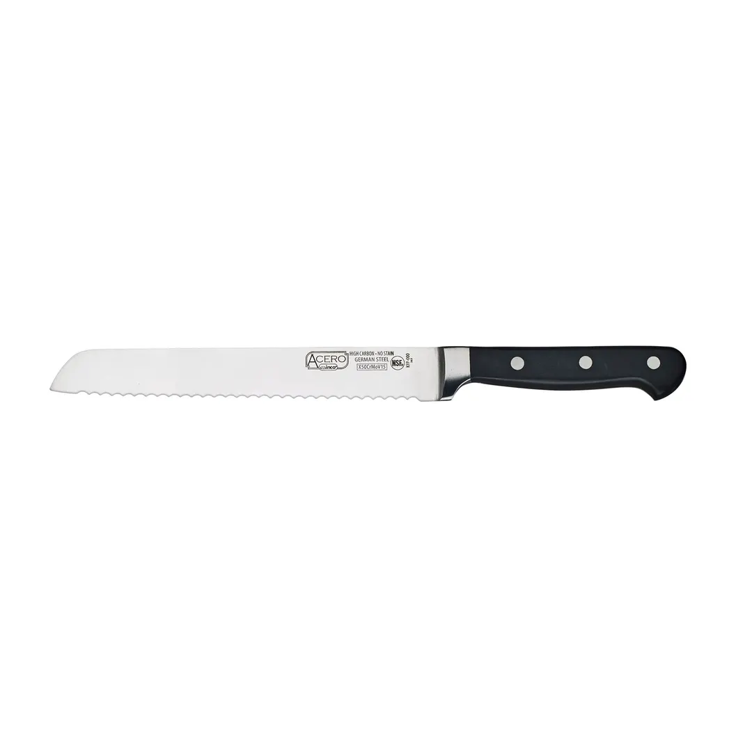 Winco KFP-82 8" Acero Stainless Steel Serrated Bread Knife w/ Black Handle
