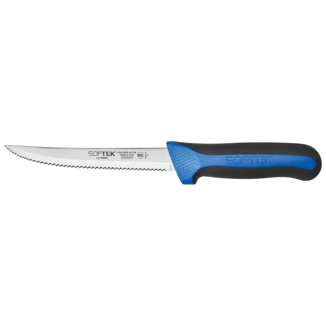 Winco KSTK-50 Sof-Tek 5-1/2" Steel Utility Knife w/ Black / Blue Handle