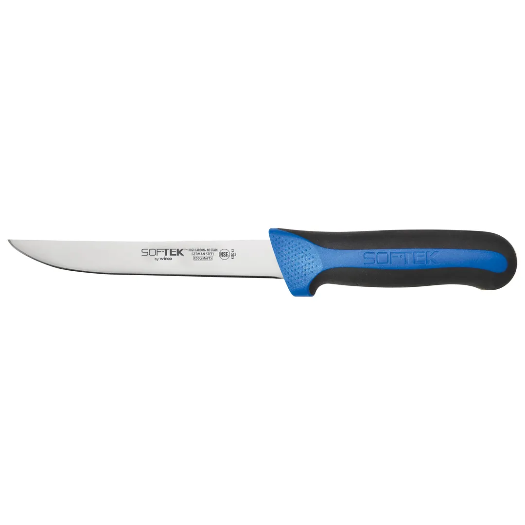 Winco KSTK-62 Sof-Tek 6" Boning Knife with Blue / Black Handle