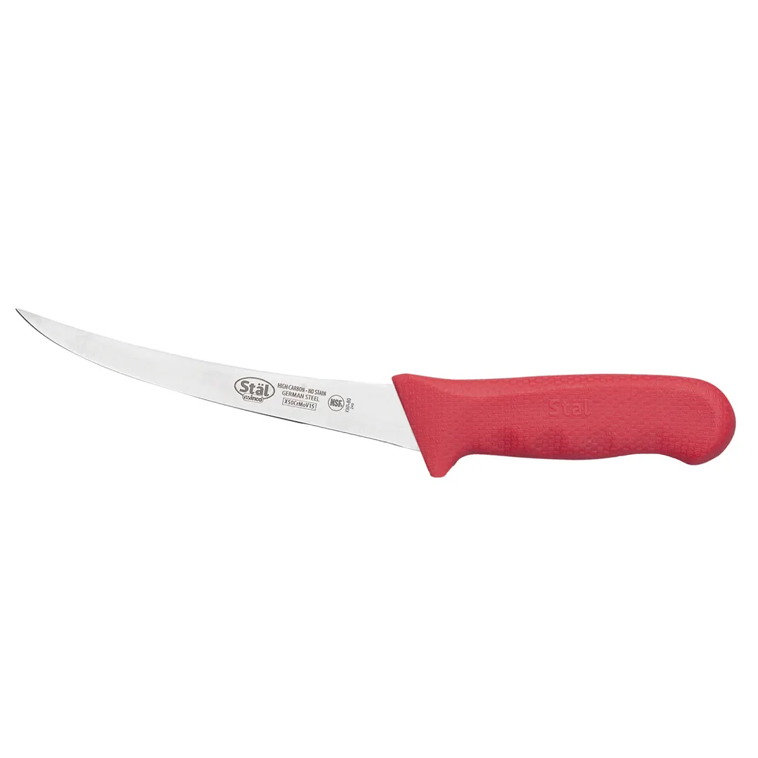 Winco KWP-60R Stäl 6" Curved Boning Knife with Red Handle