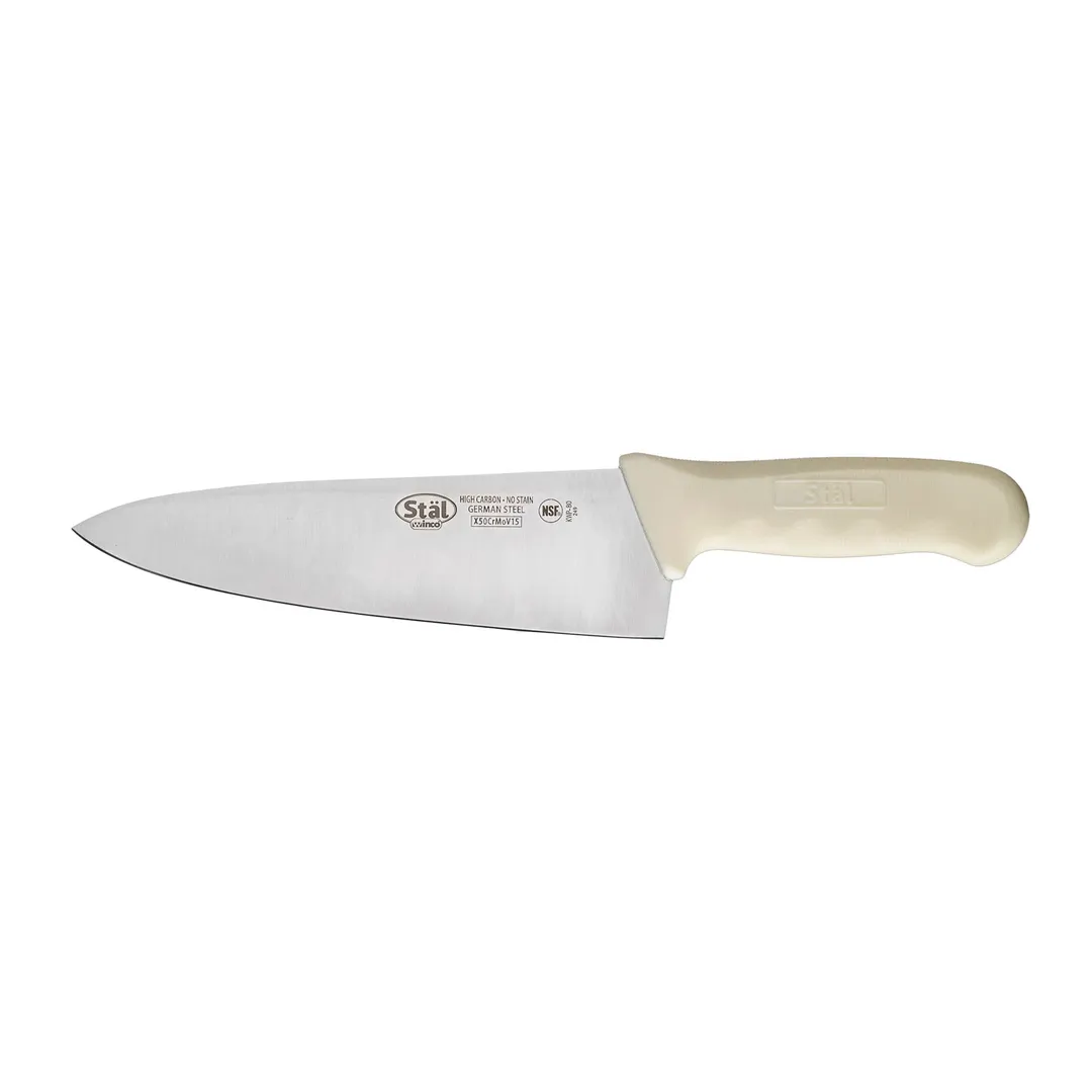 Winco KWP-80 Stäl 8" Steel Chef Knife with White Handle