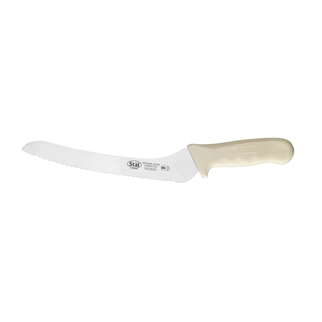 Winco KWP-92 9" Stäl Stainless Steel Offset Serrated Bread Knife w/ White Handle