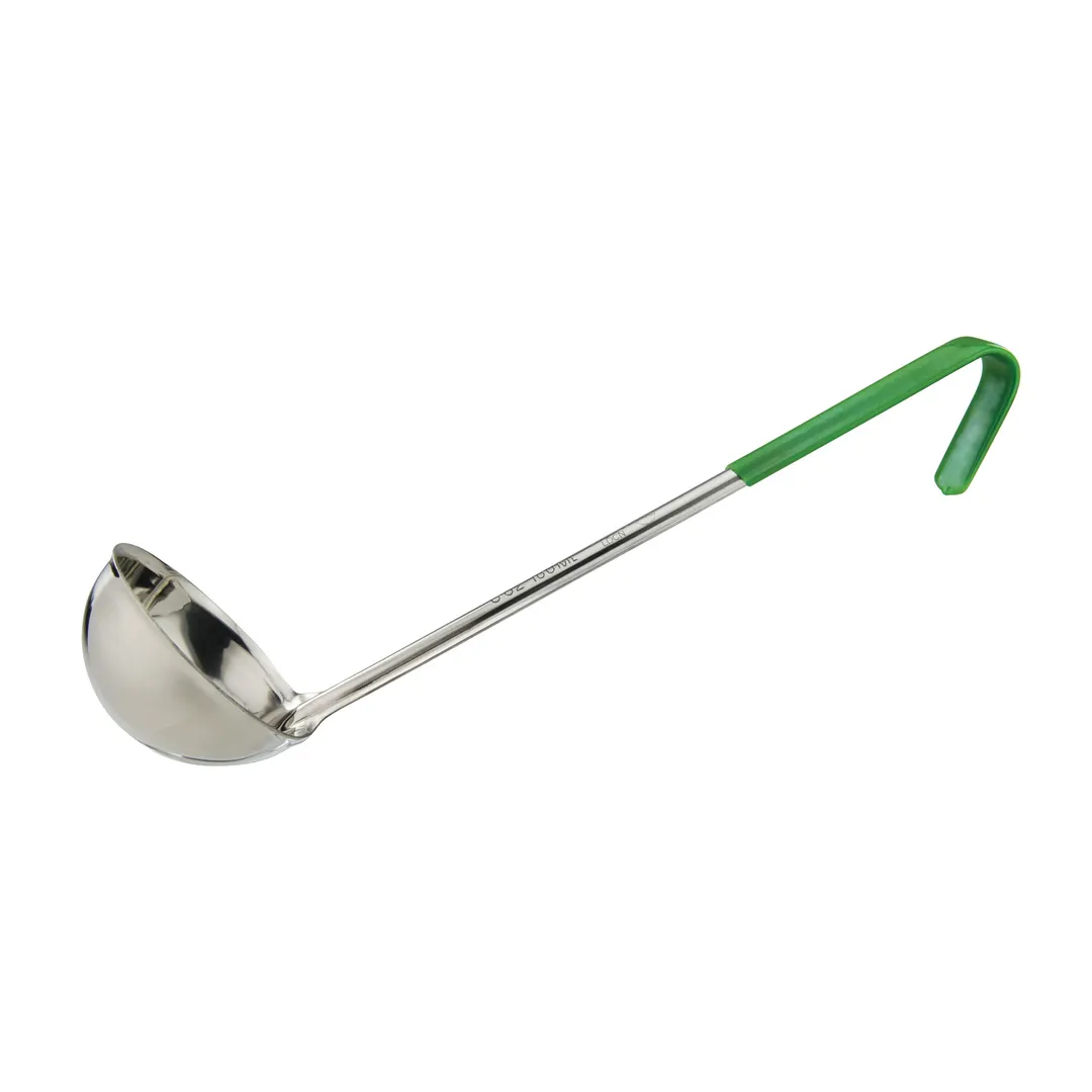 Winco LDCN-6 Stainless Steel 1 Piece 6 oz Serving Ladle w/ Green Handle