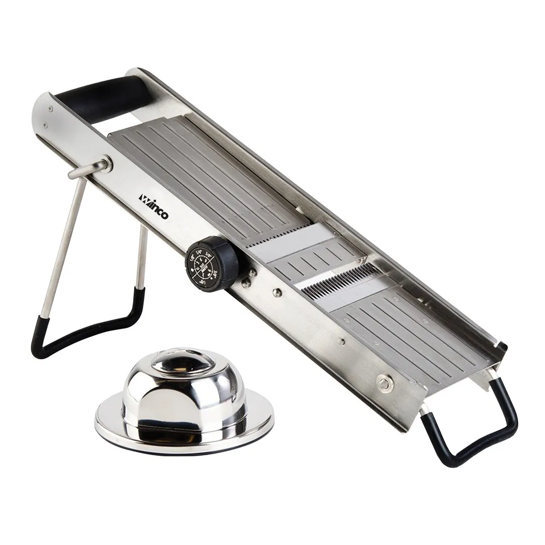 Winco MDL-18 Mandoline Slicer - 18-1/3" x 4-15/16" 4-Dial Rotary (Straight, Serrated, 2 Julienne Blades)