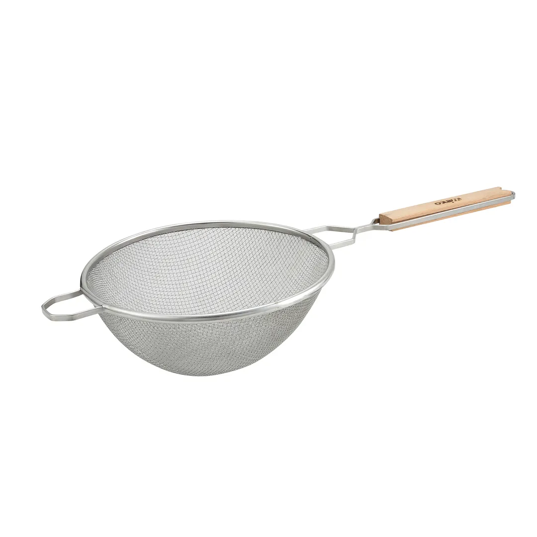 Winco MS2K-10D 10 1/2" Stainless Steel Fine Double Mesh Strainer - Wooden Handle