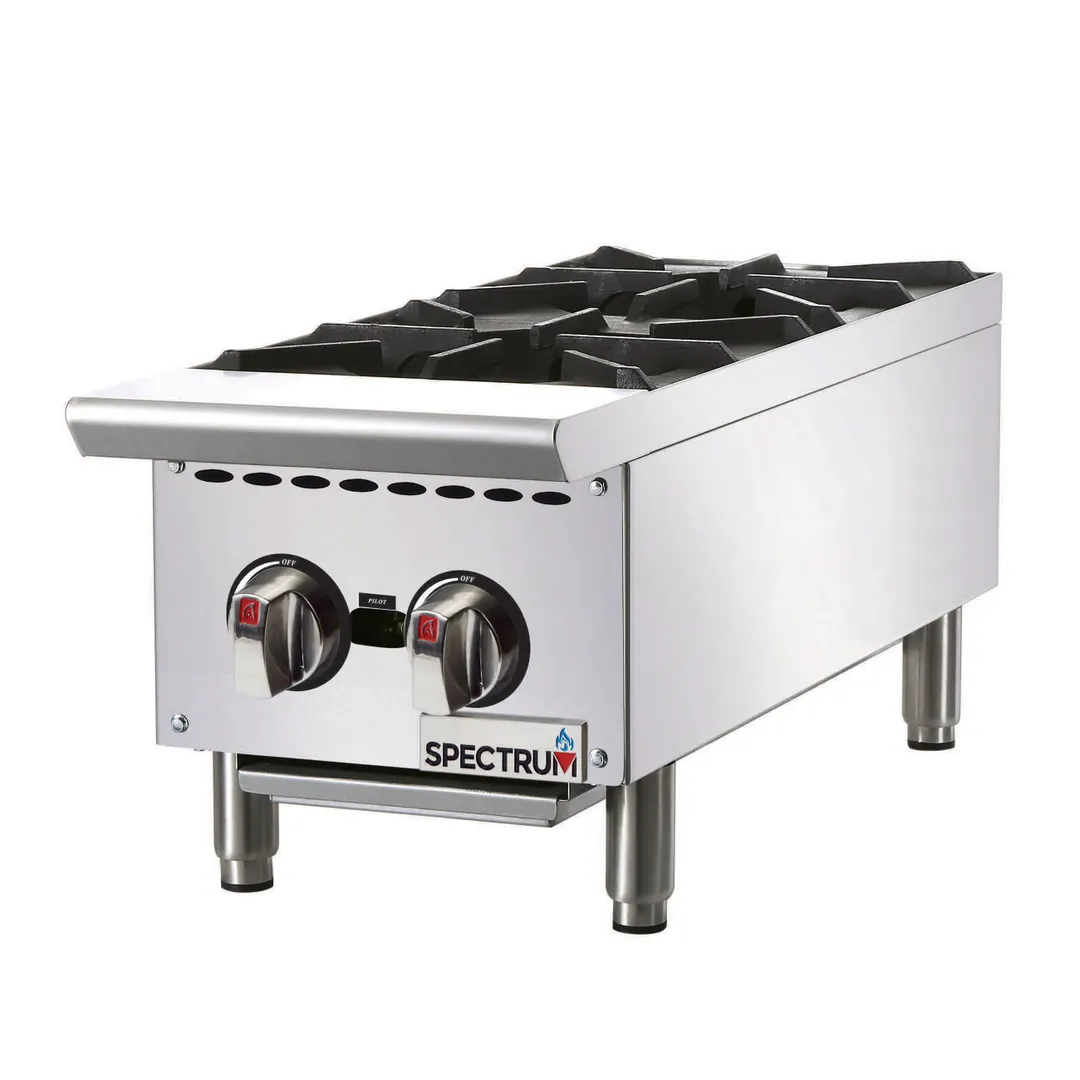 Winco NGHP-2 12" Countertop Gas Hotplate with (2) Burners, Infinite Controls, 50.000 BTU