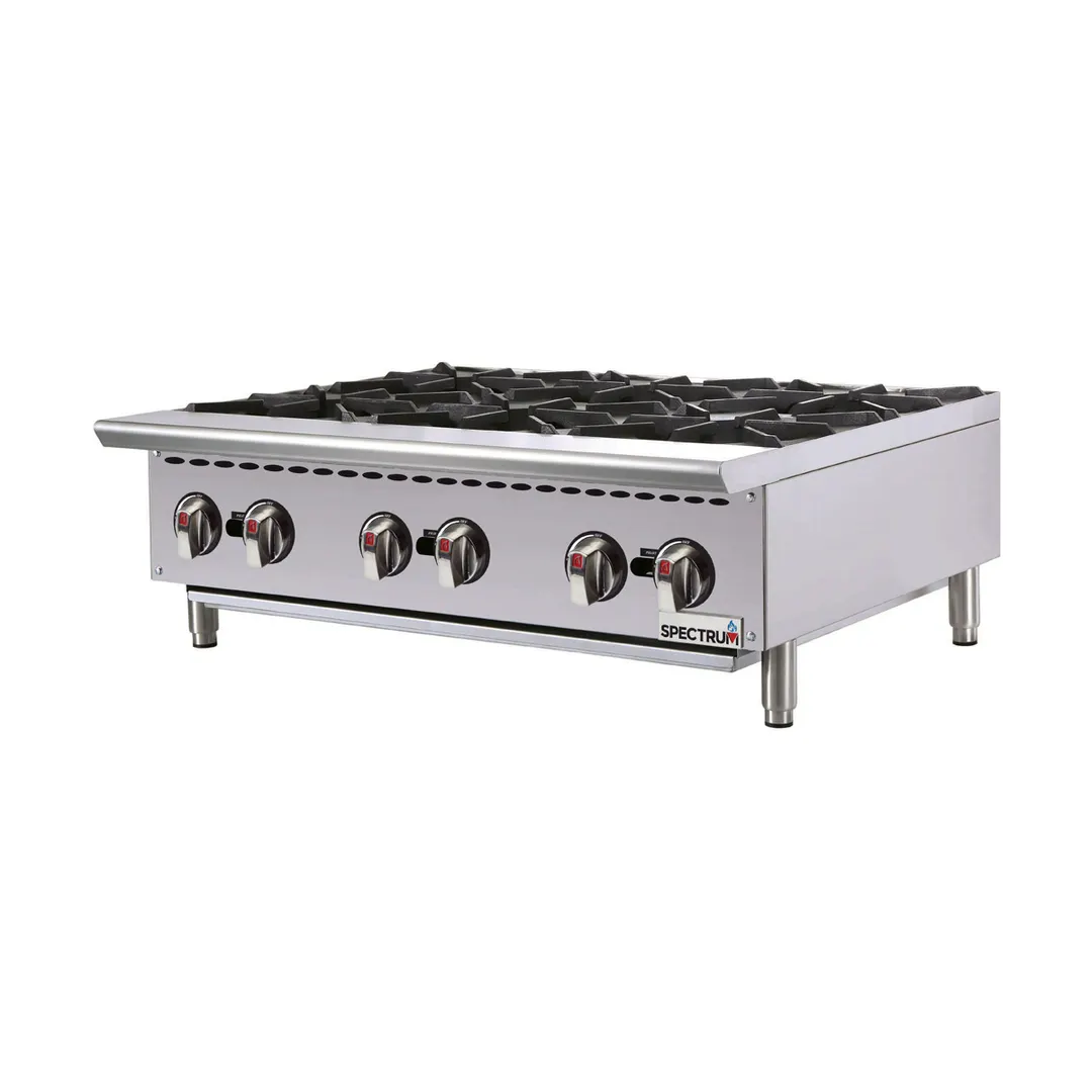 Winco NGHP-6 36" Countertop Gas Hotplate with (6) Burners, Infinite Controls, 150.000 BTU