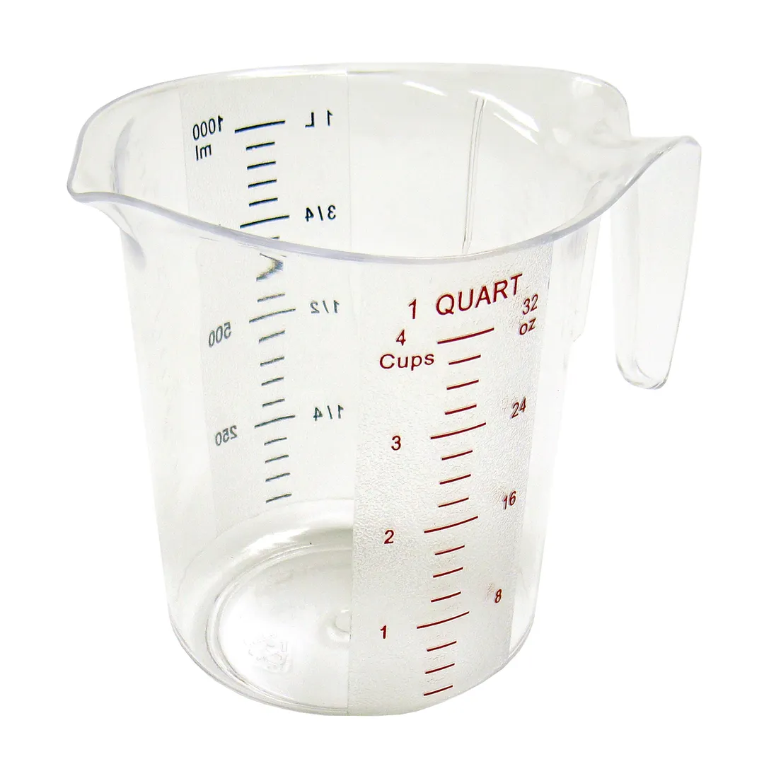 Winco PMCP-100 1 qt. Raised Markings Clear Polycarbonate Measuring Cup