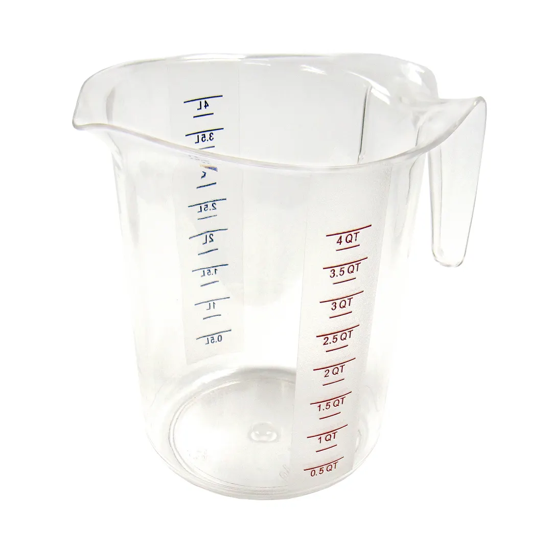 Winco PMCP-400 4 qt. Raised Markings Clear Polycarbonate Measuring Cup