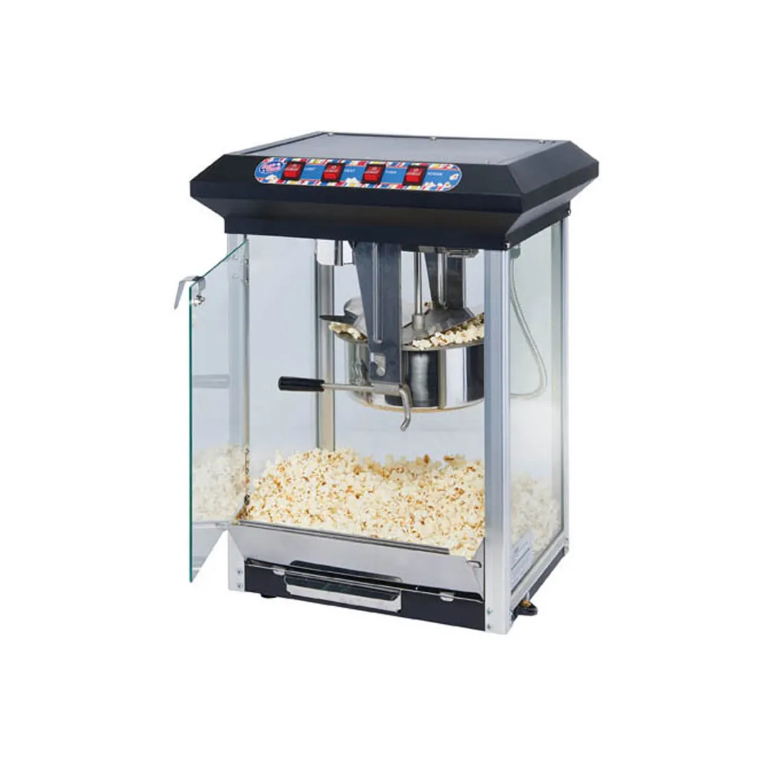 Winco POP-8B 17.75" Popcorn Machine, 8‑oz Black SS Kettle, 120V 1130W, Warmer, Controls, Tray - Set