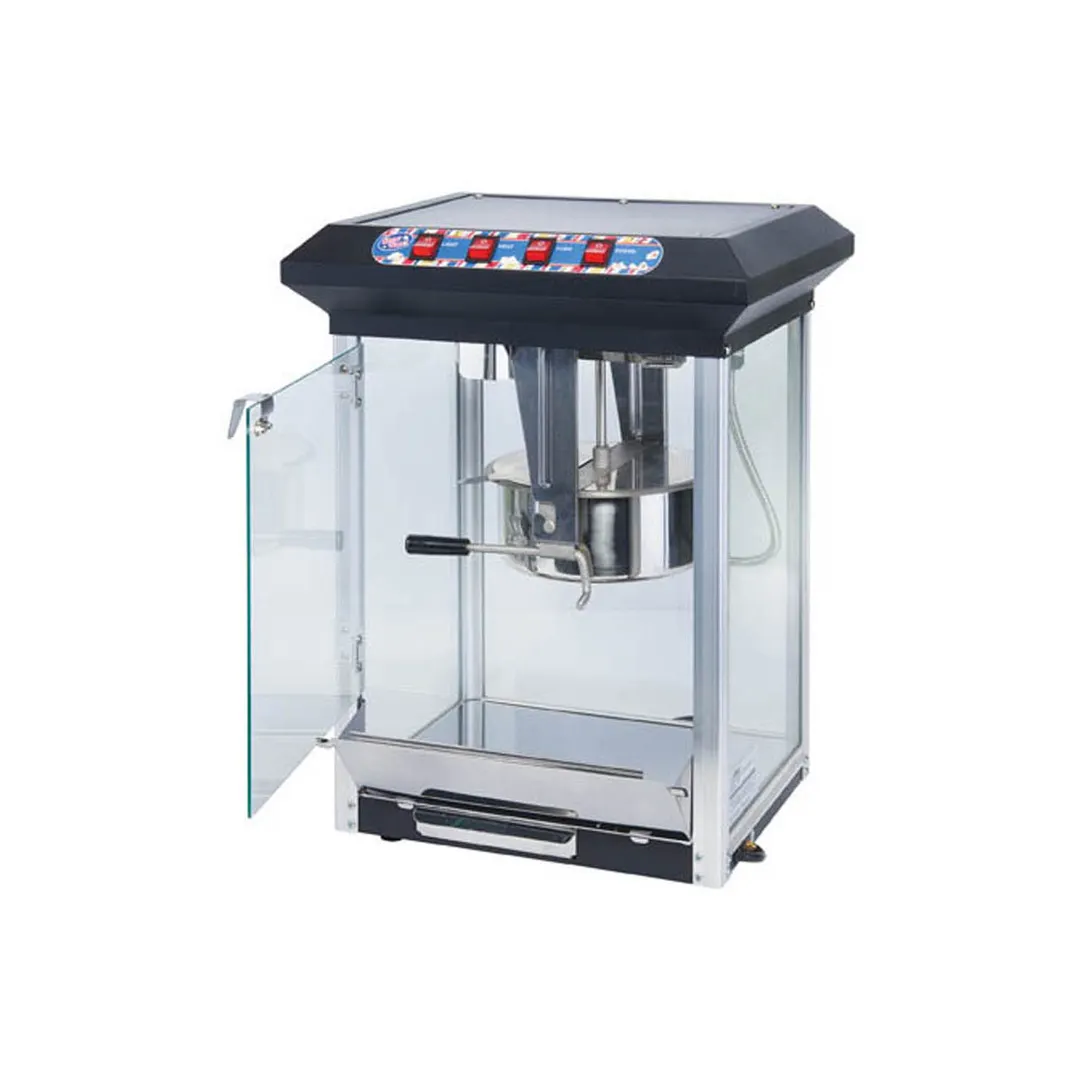 Winco POP-8B 17.75" Popcorn Machine, 8‑oz Black SS Kettle, 120V 1130W, Warmer, Controls, Tray - Set