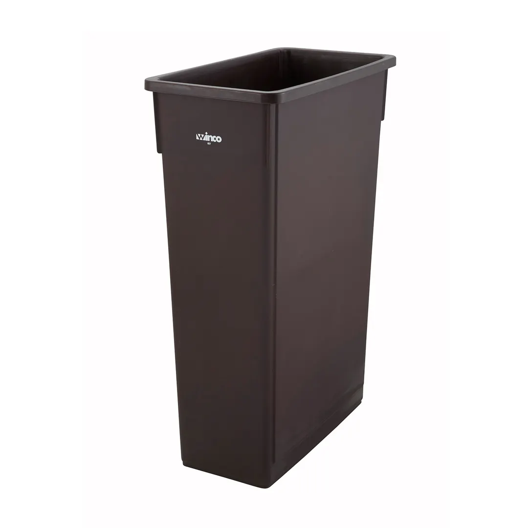 Winco PTC-23B Slender Trash Can, 23 Gallon, 20-1/8”L X 10-7/8”W X 29-7/8”H, HDPE, Brown
