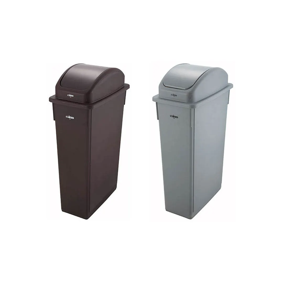Winco PTC-23K Slender Trash Can, 23 Gallon, 20-1/8”L X 10-7/8”W X 29-7/8”H, HDPE, Black