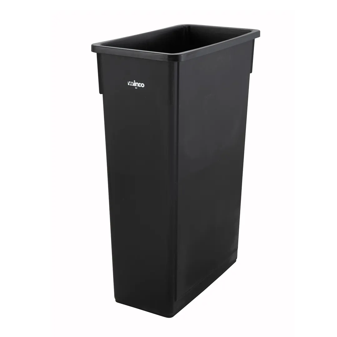 Winco PTC-23K Slender Trash Can, 23 Gallon, 20-1/8”L X 10-7/8”W X 29-7/8”H, HDPE, Black
