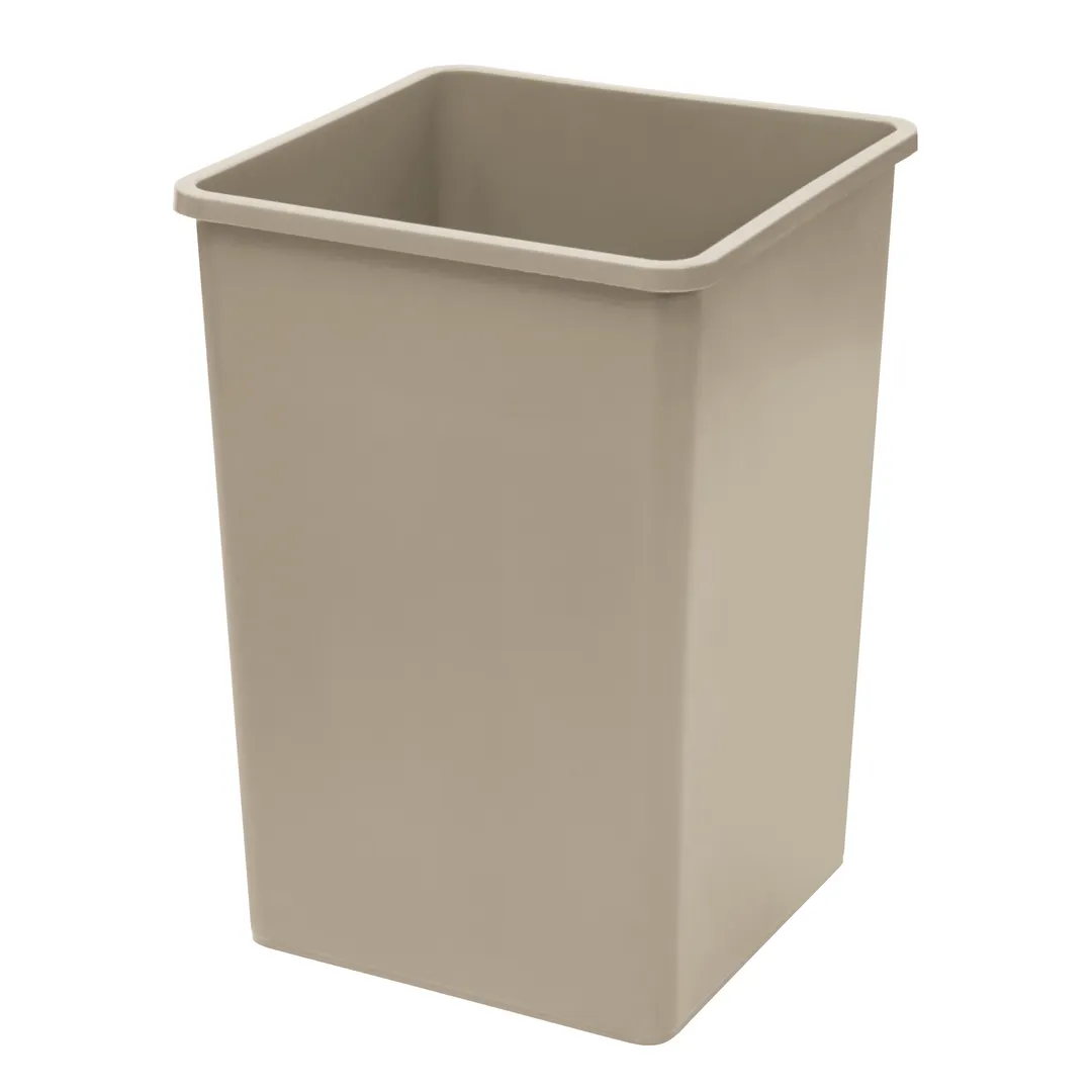 Winco PTCS-35BE Commercial 35‑Gallon Square Trash Can, Tall Design, 19‑1/2"W x 27‑5/8"H, Beige LDPE Plastic