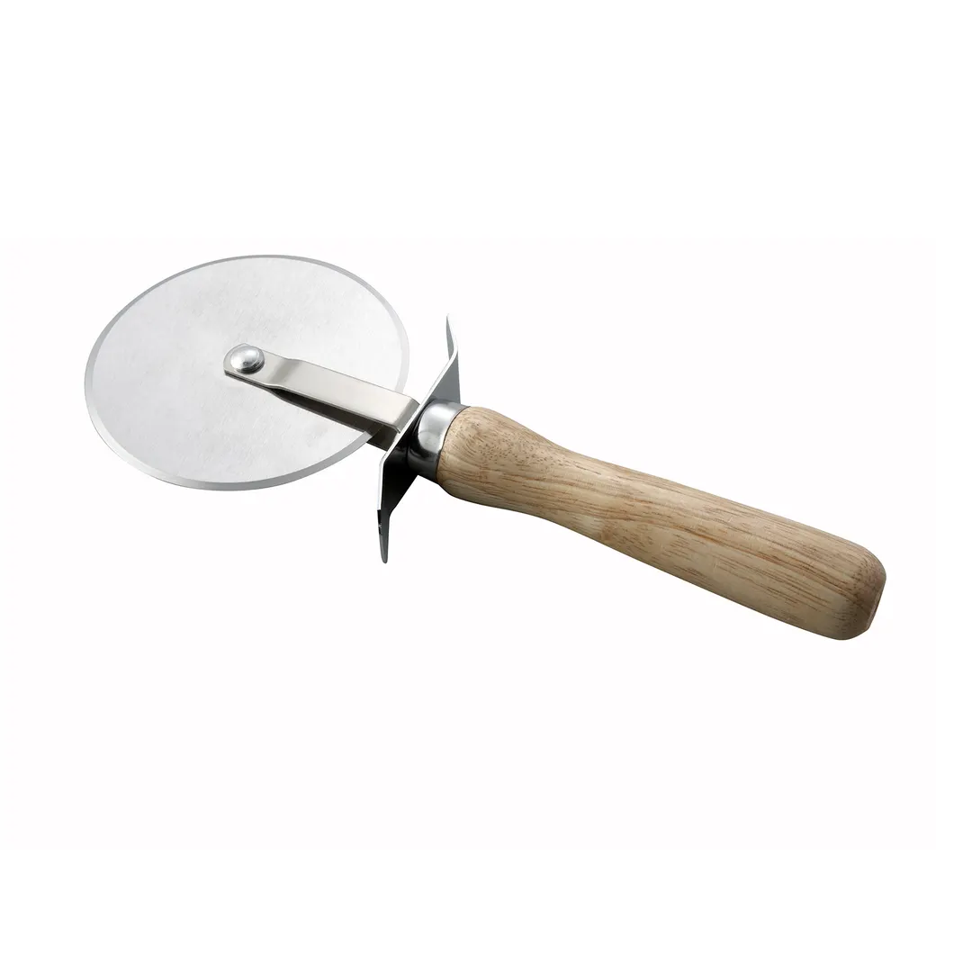 Winco PWC-4 Pizza Cutter with Wooden Handle  4" Blade - Stainless Steel
