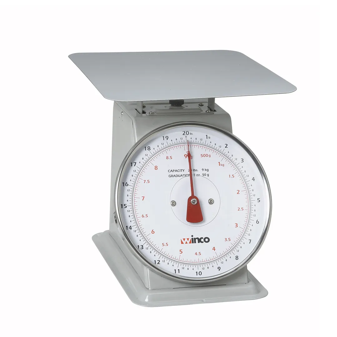 Winco SCAL-820 8" Dial 20 Lb. Portion Scale, 10-29 lb Capacity, 9-3/5" Steel Platform, Painted Enamel Steel