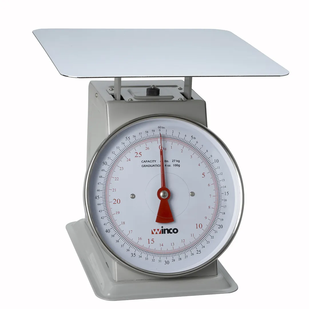 Winco SCAL-960 - 9" Dial 60 lb Portion Scale, 12-3/5" Painted Enamel Steel Platform, 11-12" Width, Fixed Sloped Display