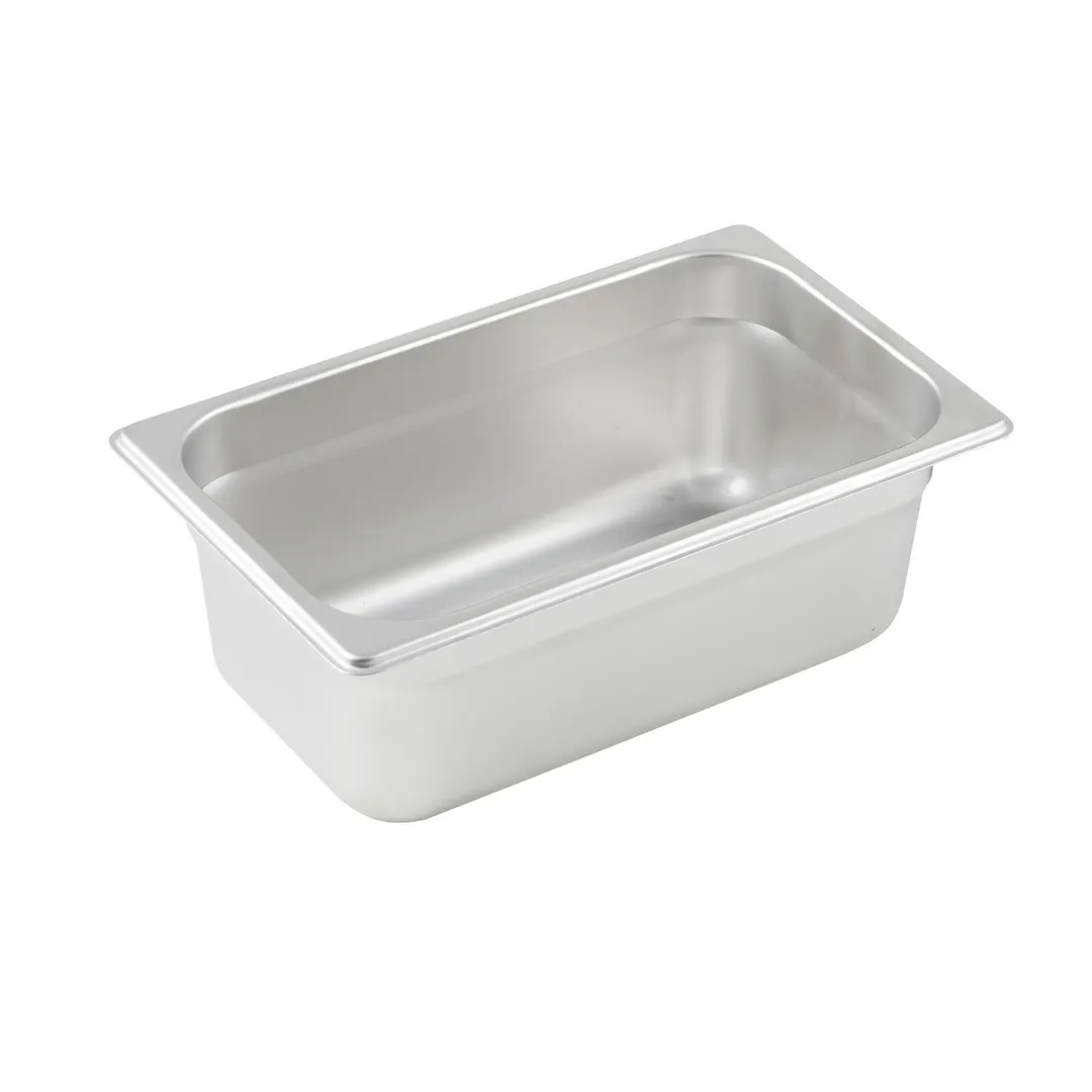 Winco SPJP-404 23 Gauge 4" 1/4 Size NSF Solid Anti-Jam Steam Table Pan