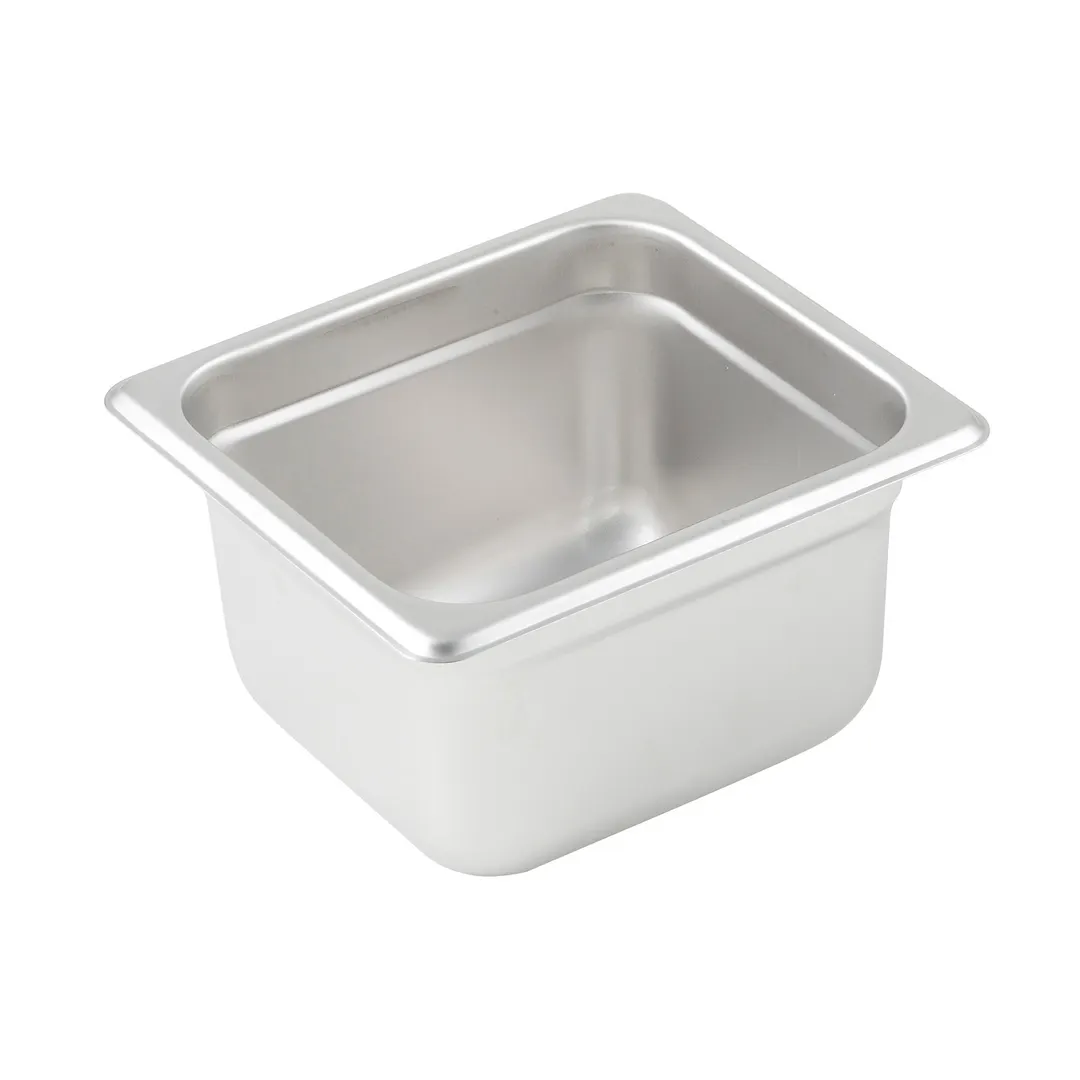 Winco SPJP-604 23 Gauge 4" 1/6 Size NSF Solid Anti-Jam Steam Table Pan
