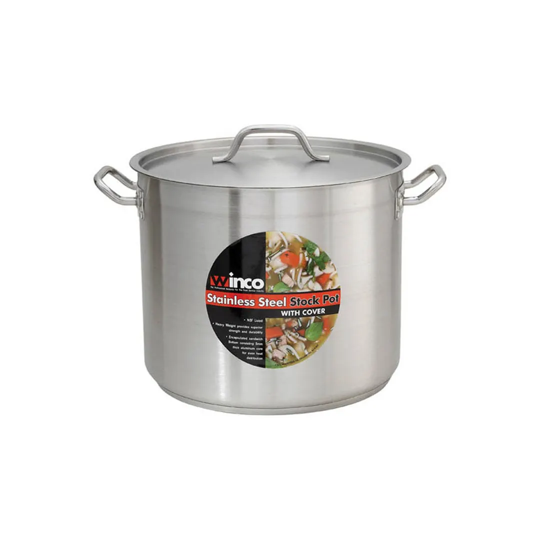 Winco SST-32 Stainless Steel 32 qt Premium Induction Stock Pot with Cover