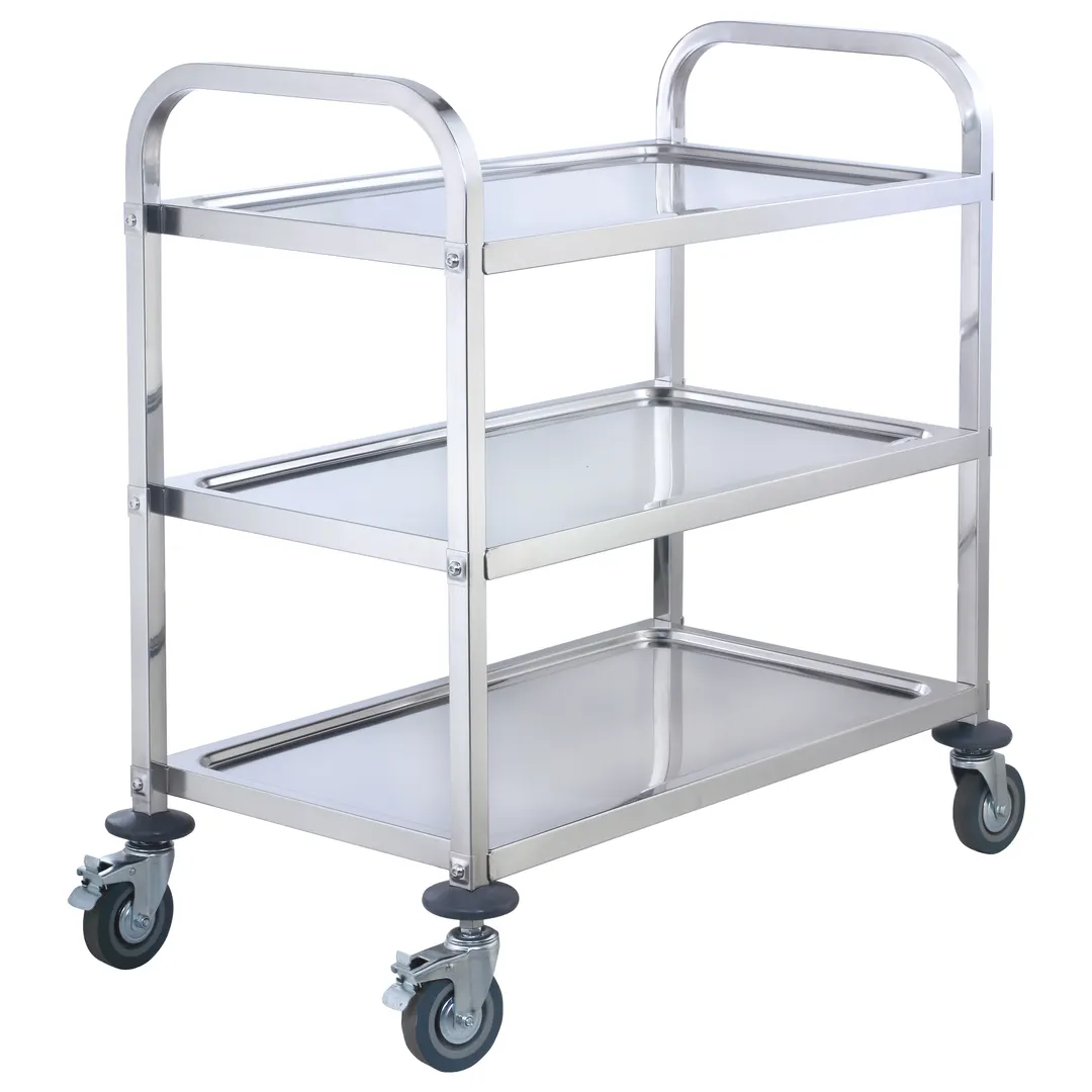 Winco SUC-50 3-Tier Stainless Steel Cart, Silver, 37"x19"x37" with Wheels, 3 Shelves, Handles - Set