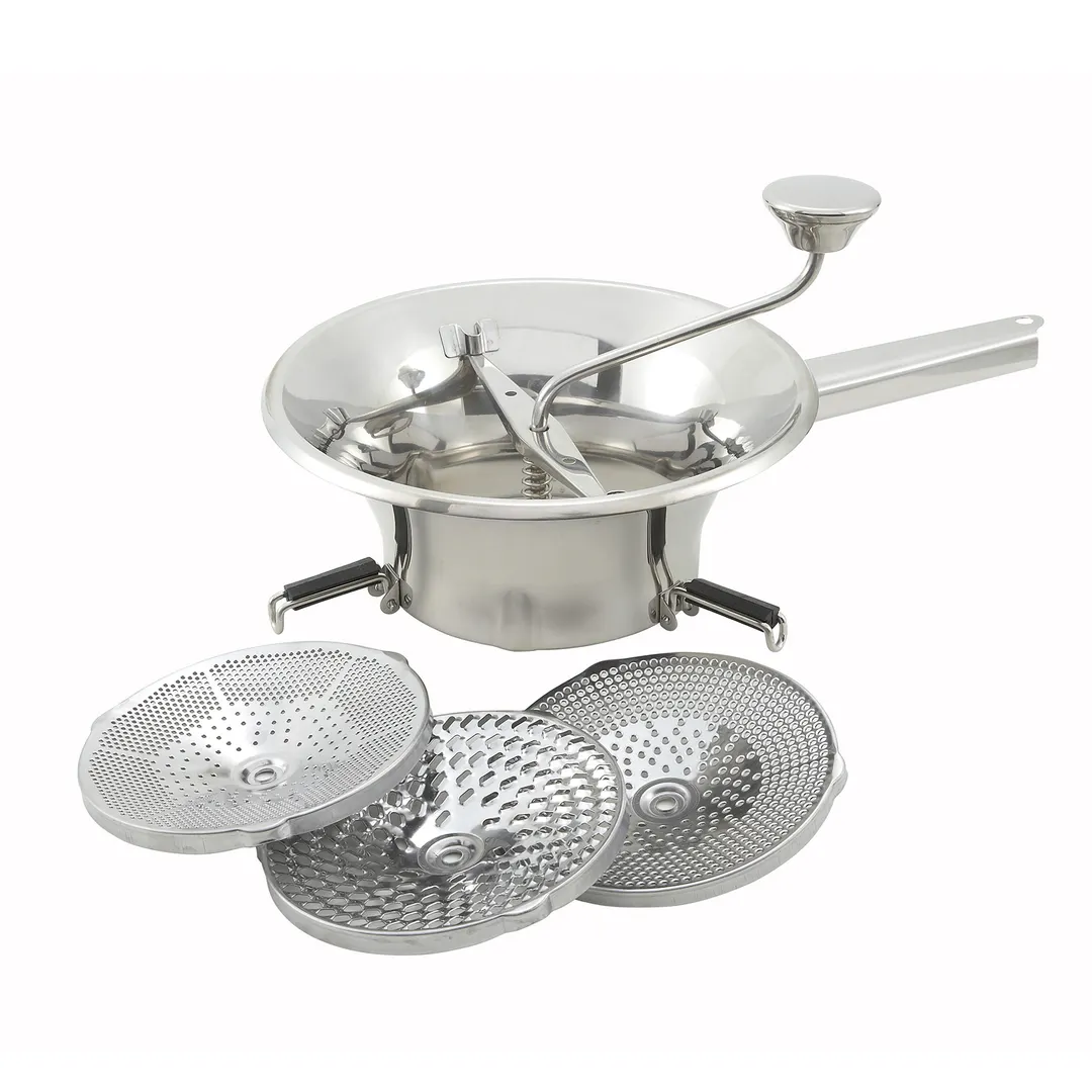 Winco SVM-9 2 Qt Stainless Steel Food Mill w/ 2 Dishes, 9" Diam.