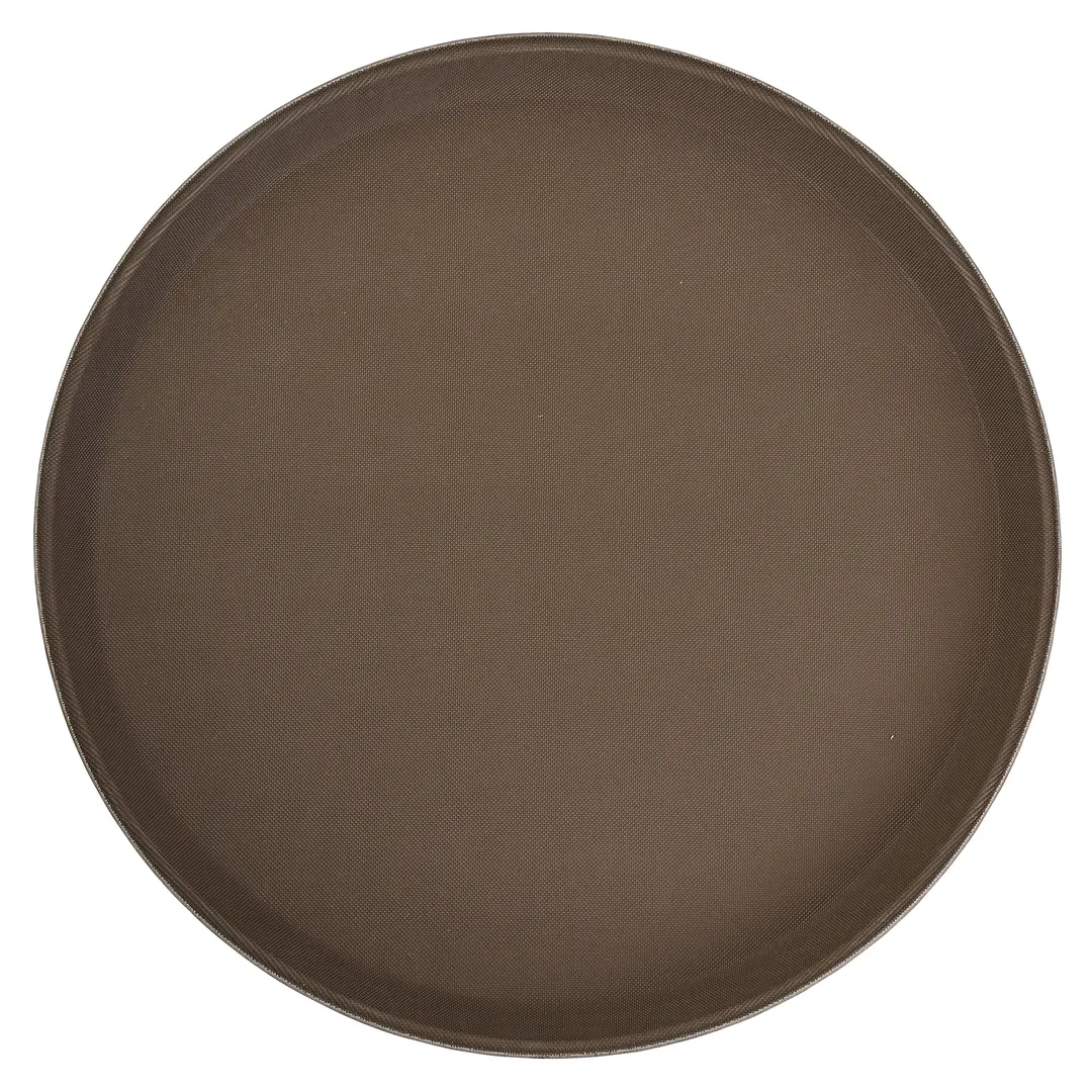Winco TFG-16N Deluxe 16" Round Fiberglass Serving Tray, Brown Tray with Brown Non‑Slip Surface, NSF‑Approved