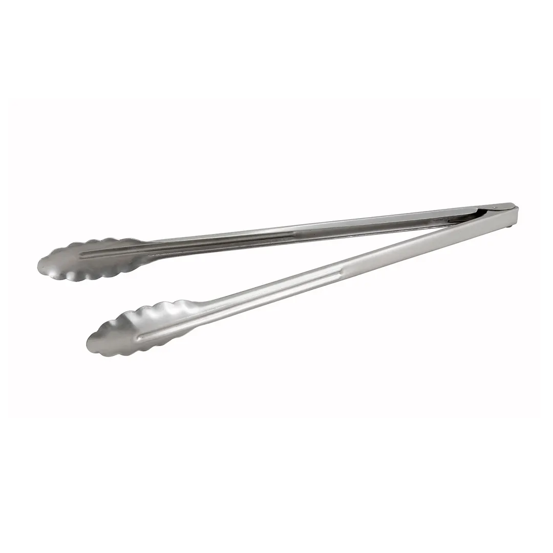 Winco UT-16 Stainless Steel Utility Tongs with Scalloped Edge