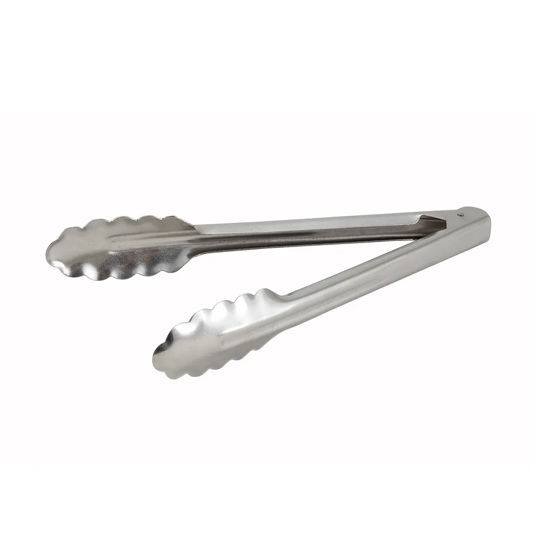 Winco UT-9 Utility Tongs, 9", Coiled Spring, Scalloped Edge
