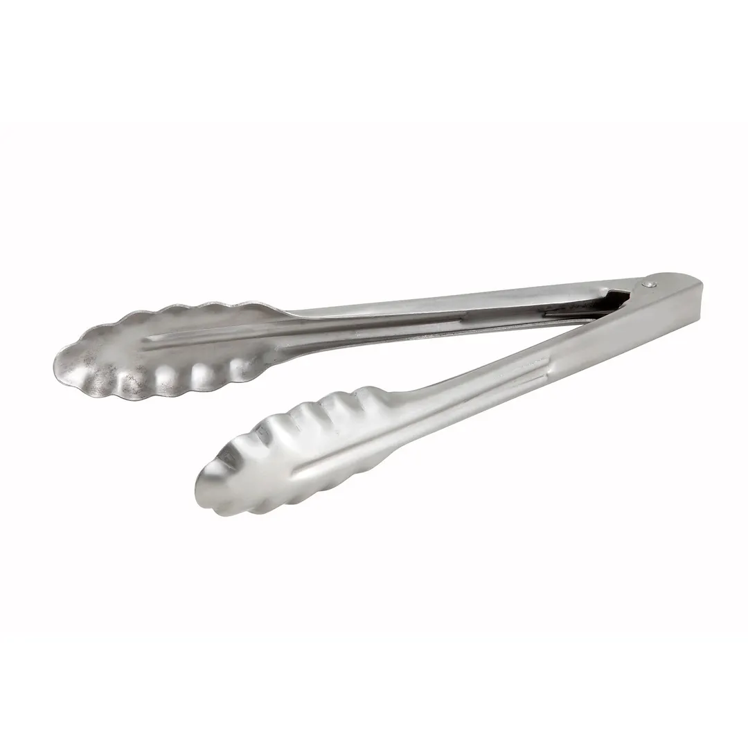 Winco UT-9HT Utility Tongs, 9", Coiled Spring, Scalloped Edge