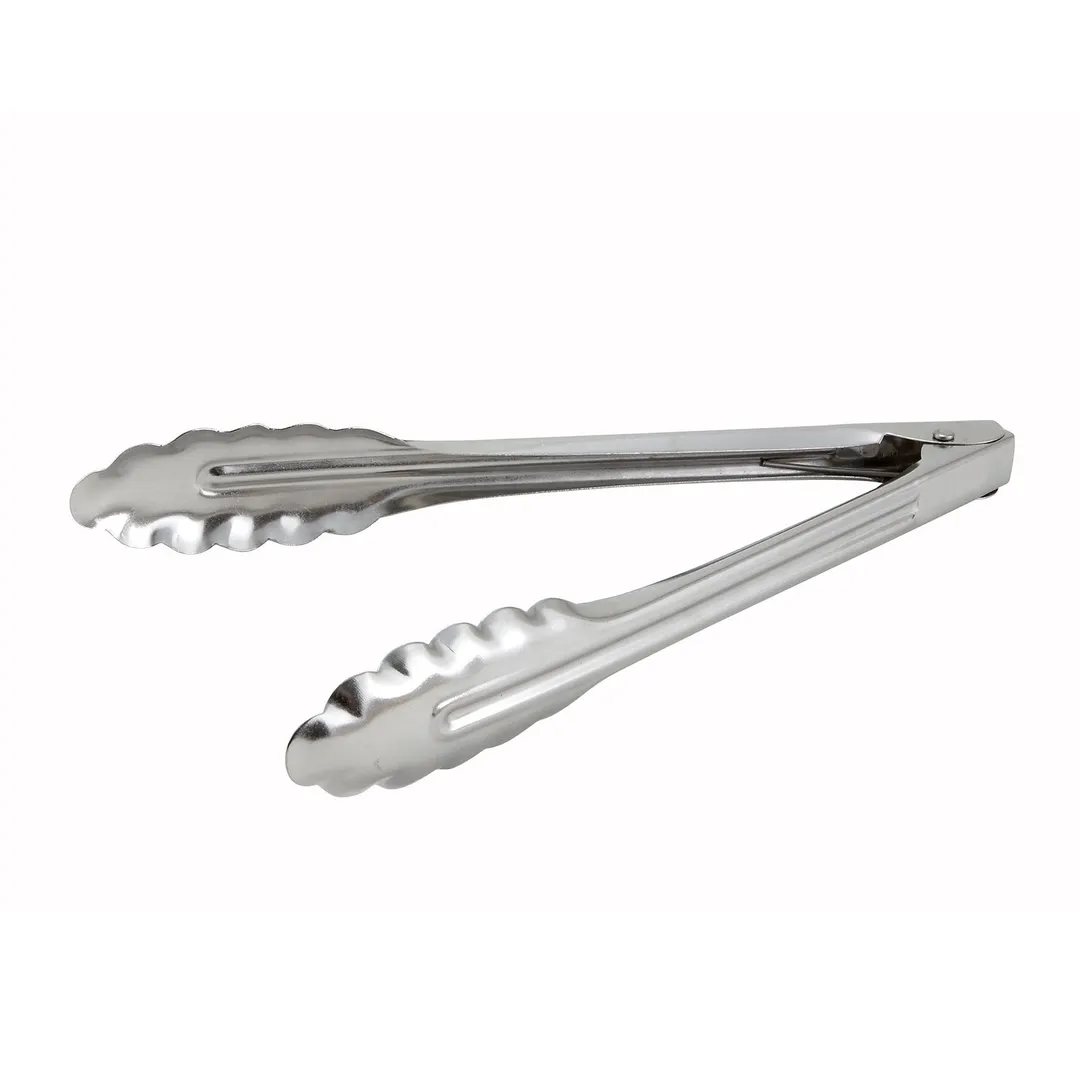 Winco UT-9LT Utility Tongs, 9", Coiled Spring, Scalloped Edge