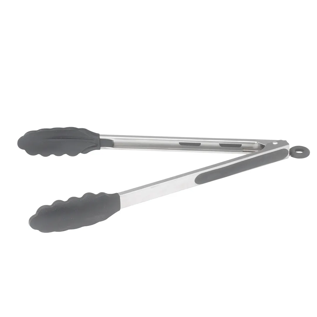 Winco UTS-12K Utility Tongs, 12", Locking Clip, Non-Slip Silicone Tips and Grip, Black
