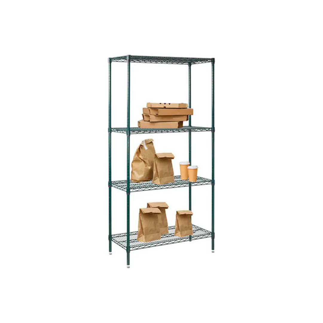 Winco VEXS-1836 Wire Shelving Set, 4-Tier, 18" x 36" x 72", Green Epoxy-Coated, NSF-Approved