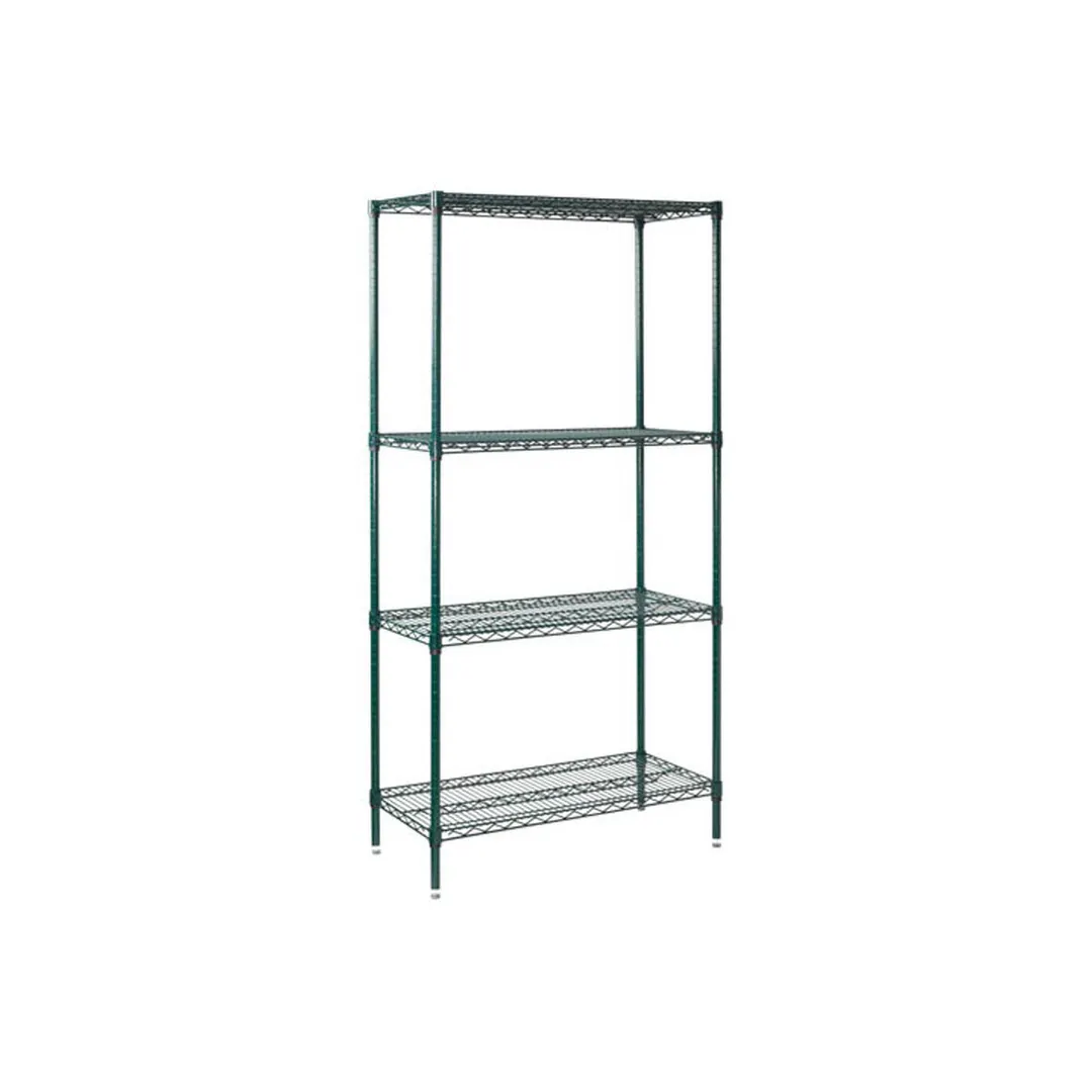 Winco VEXS-1848 4-Tier Wire Shelving, 48" W x 18" D x 72" H, Epoxy Green Finish, NSF/KD - Set