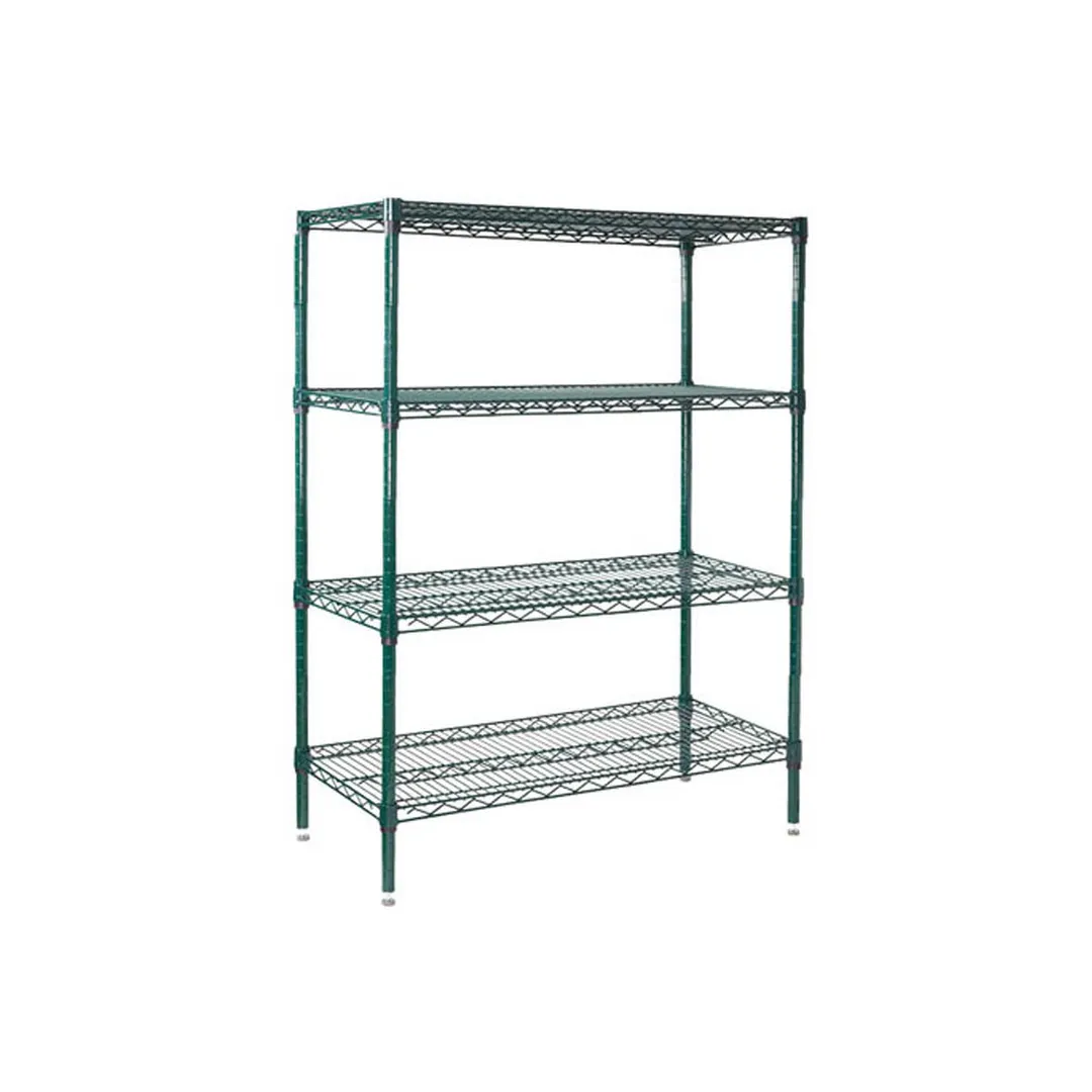 Winco VEXS-2448 24" x 48" x 72" Epoxy Green Wire Shelving Unit, 4 Shelves, KD, NSF, Humid‑Area - Set