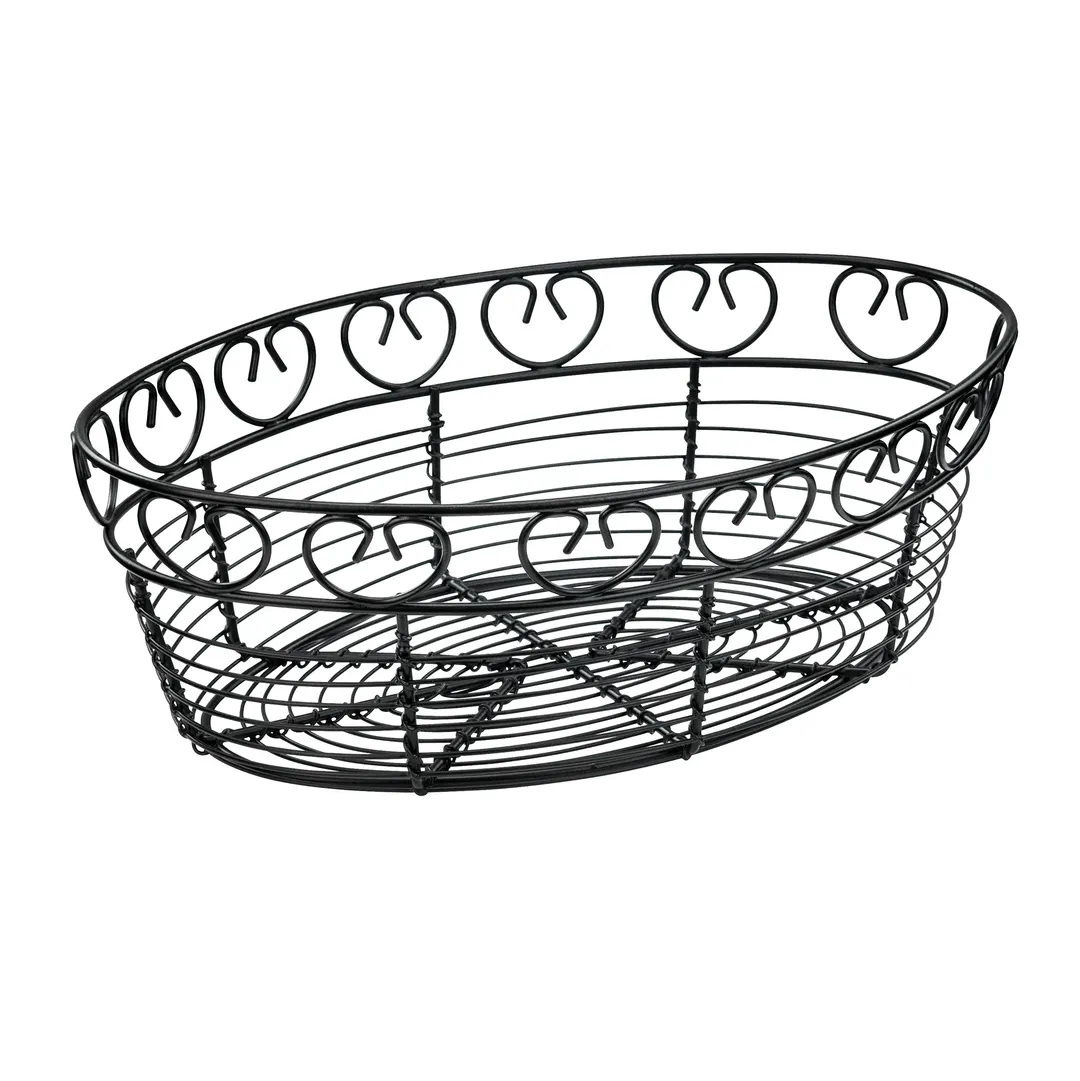 Winco WBKG-10O Oval Black Wire Bread/Fruit Basket, 10" X 6-1/2" X 3"H